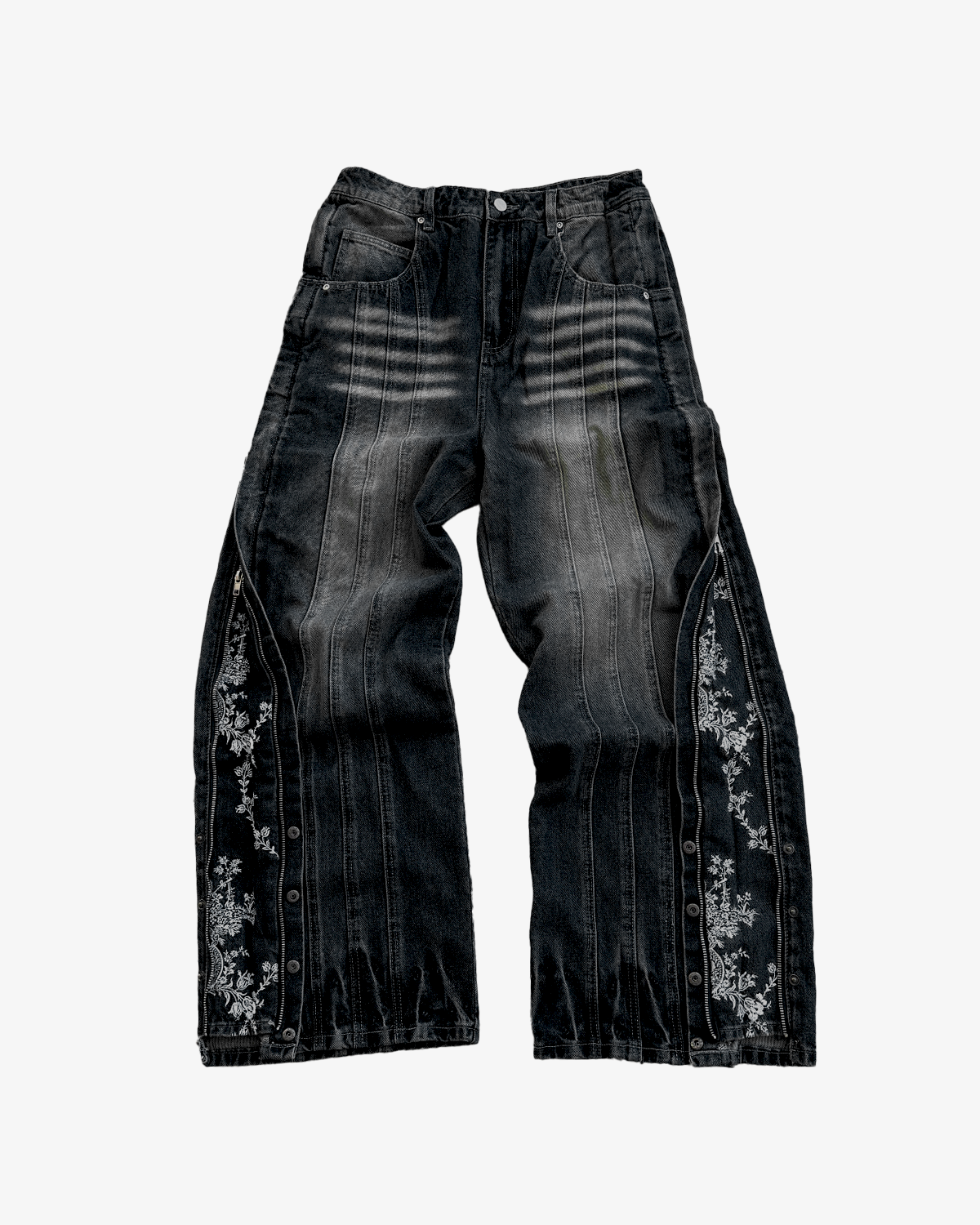 FLORAL ZIP JEANS WASHED BLACK – DeoVolenti