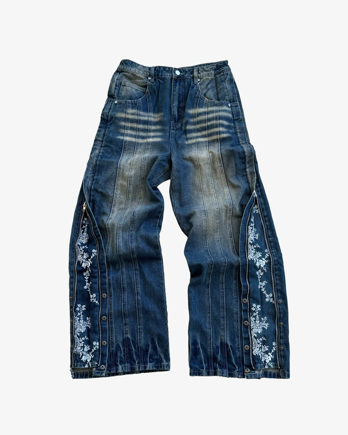 FLORAL ZIP JEANS WASHED BLUE – DeoVolenti