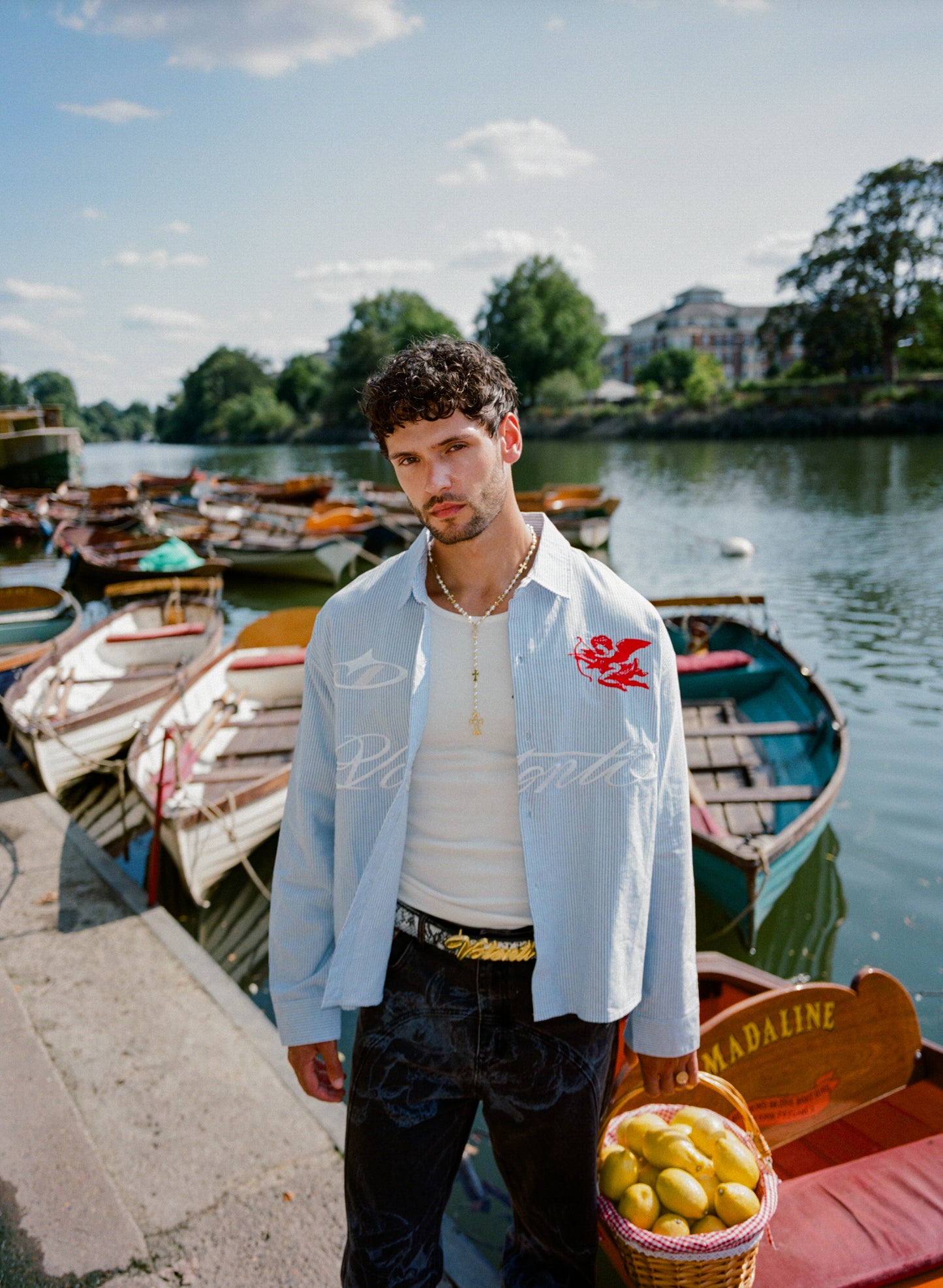 ANGEL PINSTRIPE BUTTON UP