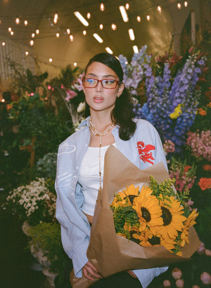 ANGEL PINSTRIPE BUTTON UP