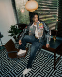 FLORAL ZIP JEANS WASHED BLACK