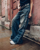 FLORAL ZIP JEANS WASHED BLUE