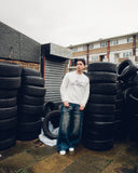 FLORAL ZIP JEANS WASHED BLUE