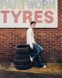 FLORAL ZIP JEANS WASHED BLUE