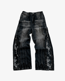 FLORAL ZIP JEANS WASHED BLACK