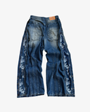 FLORAL ZIP JEANS WASHED BLUE