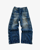 FLORAL ZIP JEANS WASHED BLUE