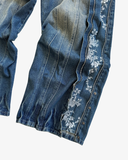FLORAL ZIP JEANS WASHED BLUE