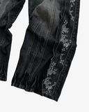 FLORAL ZIP JEANS WASHED BLACK