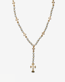 LARIAT PEARL CROSS NECKLACE GOLD