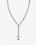LARIAT PEARL CROSS NECKLACE WHITE GOLD