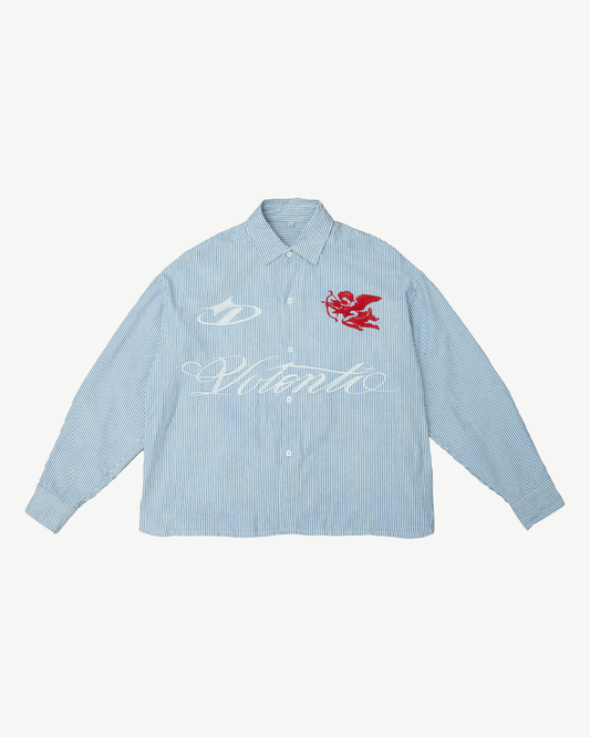 ANGEL PINSTRIPE BUTTON UP